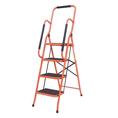 LUISLADDERS 4 Step Ladder Safety Tool Ladder Folding Anti-Slip Step Stool Ladder Padded Side Handrails with Large Area Pedals for Kitchen Home and Office 330lbs (4 Step)