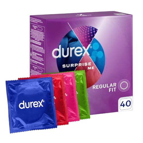 Immagine prodotto: Durex Surprise Me - Set di 40 preservativi, eccitante, pratica e discreta, per un sesso sicuro e una stimolazione aggiuntiva