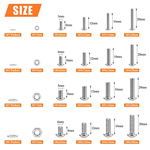 Helifouner HELIFOUNER--HEX--SCREW---810----304 810 Pieces M3 M4 M5 M6 304 Stainless Steel Button Head Socket Cap Metric Screws Bolts thumb #3