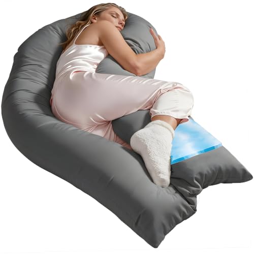 Traumreiter Seitenschläferkissen Visco L langes Memory Foam [orthopädisch] + Watte Wendekissen | Schwangerschaftskissen zum Schlafen, Stillkissen Kissen, Komfortkissen mit Bezug Grau Eco