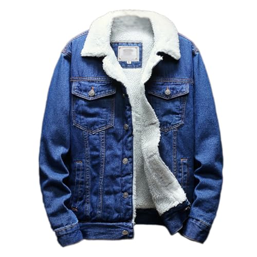 Veste en jean homme doublée polaire sherpa chaude et rétro en denim boutonné grande taille