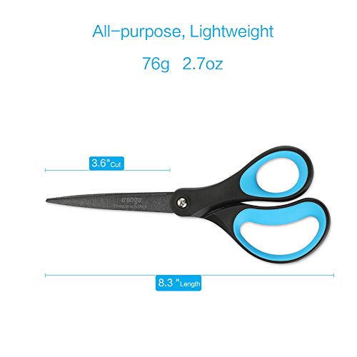 LIVINGO 2 Pack 8" Titanium Non-Stick Scissors, Professional Stainless Steel Comfort Grip, All-Purpose, Straight Office Stationery Craft Scissors Set for DIY(Blue/Black)