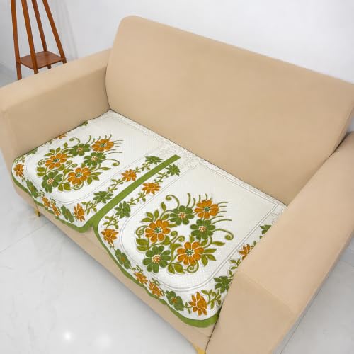 Image of Homerz Premium 'Surya Series' Sofa Cover | Stylish Sofa Protector | Net Fabric | Anti-Stain & Washable Slip Cover Exact Size Antislip (Daisy Green, 2 Seater, Only Seat Cover)