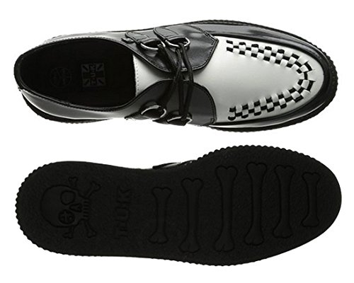 T.U.K. Black/White Leather Viva Mondo Creepers Shoes for Women and Men, Lace Up Platform Shoes | US Women 11 / Men 93