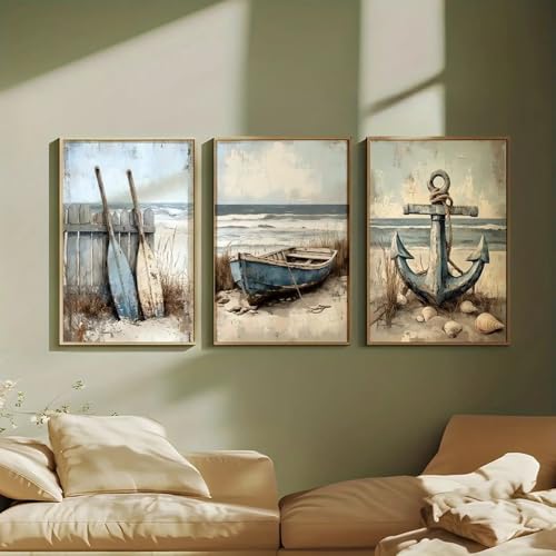 Impressions sur toile de plage nautique XINBAO pour decoration ocean de salon, 3 pieces 70x100cm
