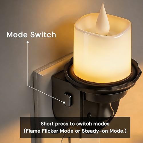 Image of L LOHAS LED Flameless Candle Night Light, Flicker Night Lights Plug into Wall 2 Pack, Soft White Candle Nightlight with Light Sensor, Dimmable LED Flickering Nightlights for Kids Hallway Bathroom