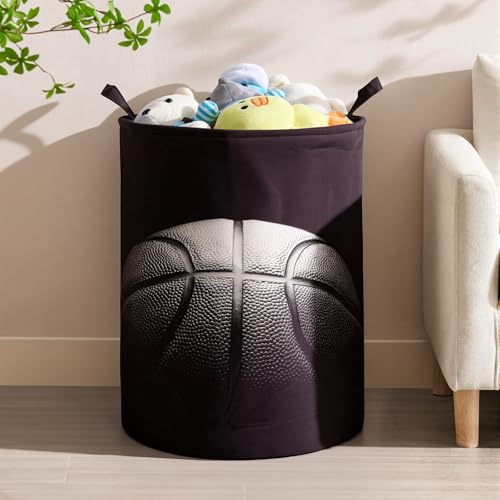 Image of 2Pcs Basketball Cute Kids Laundry Basket Baby Nursery Hamper Boys Room Decor Foldable Oxford Cloth Funny Tote Clothes Storage Bucket Organizer For Bedroom (Basketball)