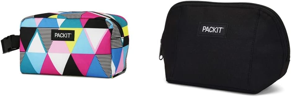 PackIt Freezable Snack Solutions Bundle with Snack Box Triangle Stripes and Snack Bag Black