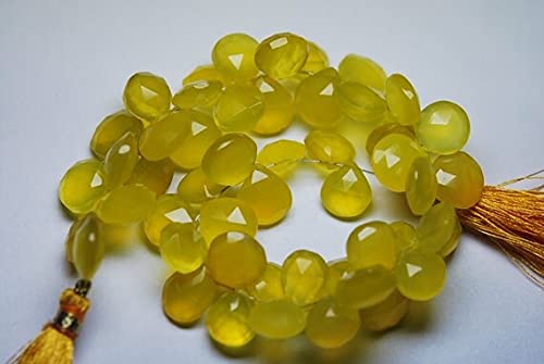 LKBEADS Yellow Chalcedony Faceted Heart Shape Briolettes, 11mm 3.5 Inches