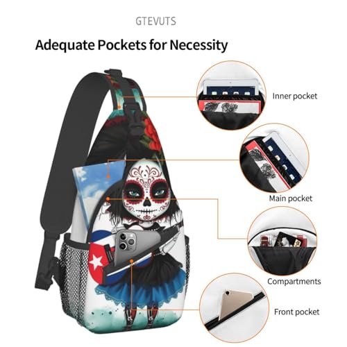 National Flag Sugar Skull Sling Bag Crossbody Chest Bag Unisex Sling Backpack Hiking Daypack Shoulder Bags,Small3