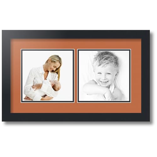 ArtToFrames Collage Photo Frame Double Mat with 2 - 7x7 Openings and Satin Black Frame