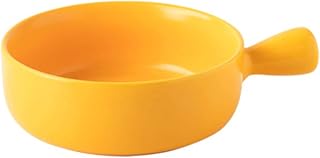 TEmkin Juegos de Platos y tazones Tazones de Sopa de Cebolla de cerámica, Esmalte de Color Mate con tazones de Sopa de un Solo asa para Sopa, estofado de Res, Chile, Avena (Color : White) (Amarillo)