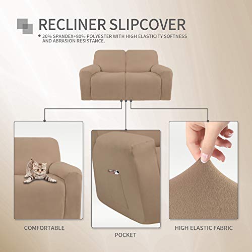 Image of Easy-Going 2 Seat Recliner Loveseat Cover for Dogs- 6 Pieces Stretch Sectional Recliner Sofa Slipcover for 2 Cushion Couch, Washable Furniture Protector with Elasticity (Recliner Loveseat,Camel