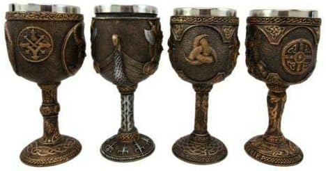 Miniatura 5 de Ebros Gift Mitología nórdica Dioses vikingos y diosa Odin Valkyrie Loki y Valhalla Battle Longship 7oz cáliz de vino de resina con copa de acero
