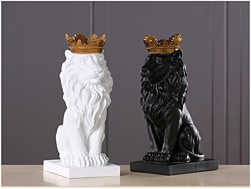 TYGJB Resin Black White Crown Lion Sculpture Statue Crafts Home Desk Decoration Geometric Resin Wild Statue Craft (Black)