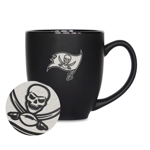 Image of Rico Industries NFL Football 15oz Personalized Laser Engraved Matte Black Ceramic Bistro Mug - For Hot or Cold Drinks