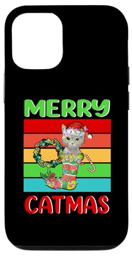 Carcasa para iPhone 15 Merry Catmas Chartreux Cat Christmas Funny Kitty Xmas