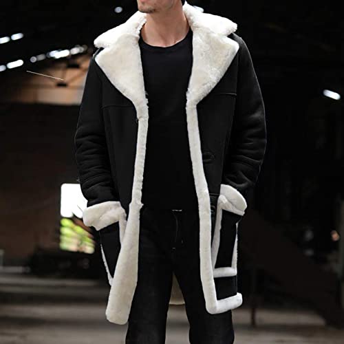 Sherpa Lined Jacket Men Fleece Coat Fur Collar Long Trench Coats Single Breasted Coat Warm Winter Overcoat3