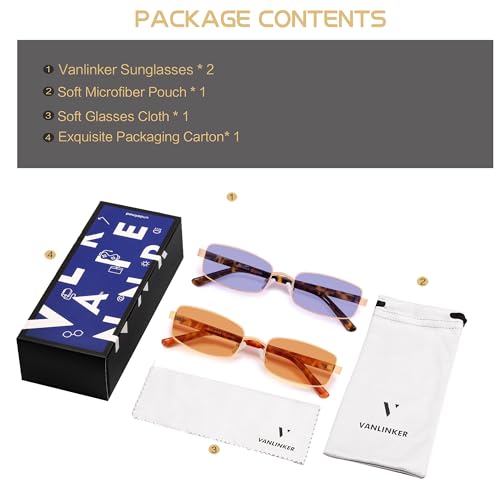 Image of VANLINKER Retro Rectangle Polarized Sunglasses for Women Men Small 90s Vintage Trendy Slim Narrow Rectangular Frame VL9684