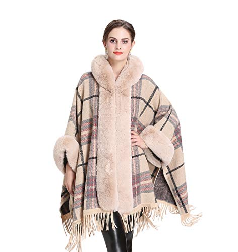FOLOBE Women Faux Fur Cloak Poncho Cape
