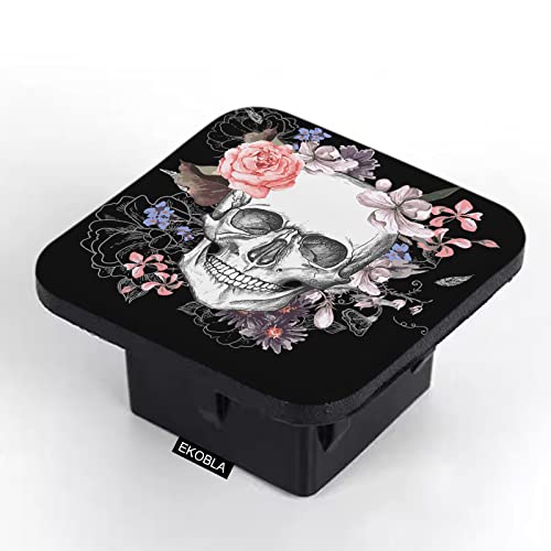 Ekobla Skull Flowers Trailer Hitch Cover Pink Rose Floral Black Sugar Skeleton Bone Day Of Dead Hitch Cover Plug Tow Hitch Cover Compatible With Most Auto Cars Trucks For 2 Inch Receivers #TOP4