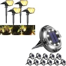 Biling Solar Spot Lights Outdoor 4 Pack and Solar Ground Lights Waterproof 12 Pack for House Tree Patio Pathway Yard Garden Driveway