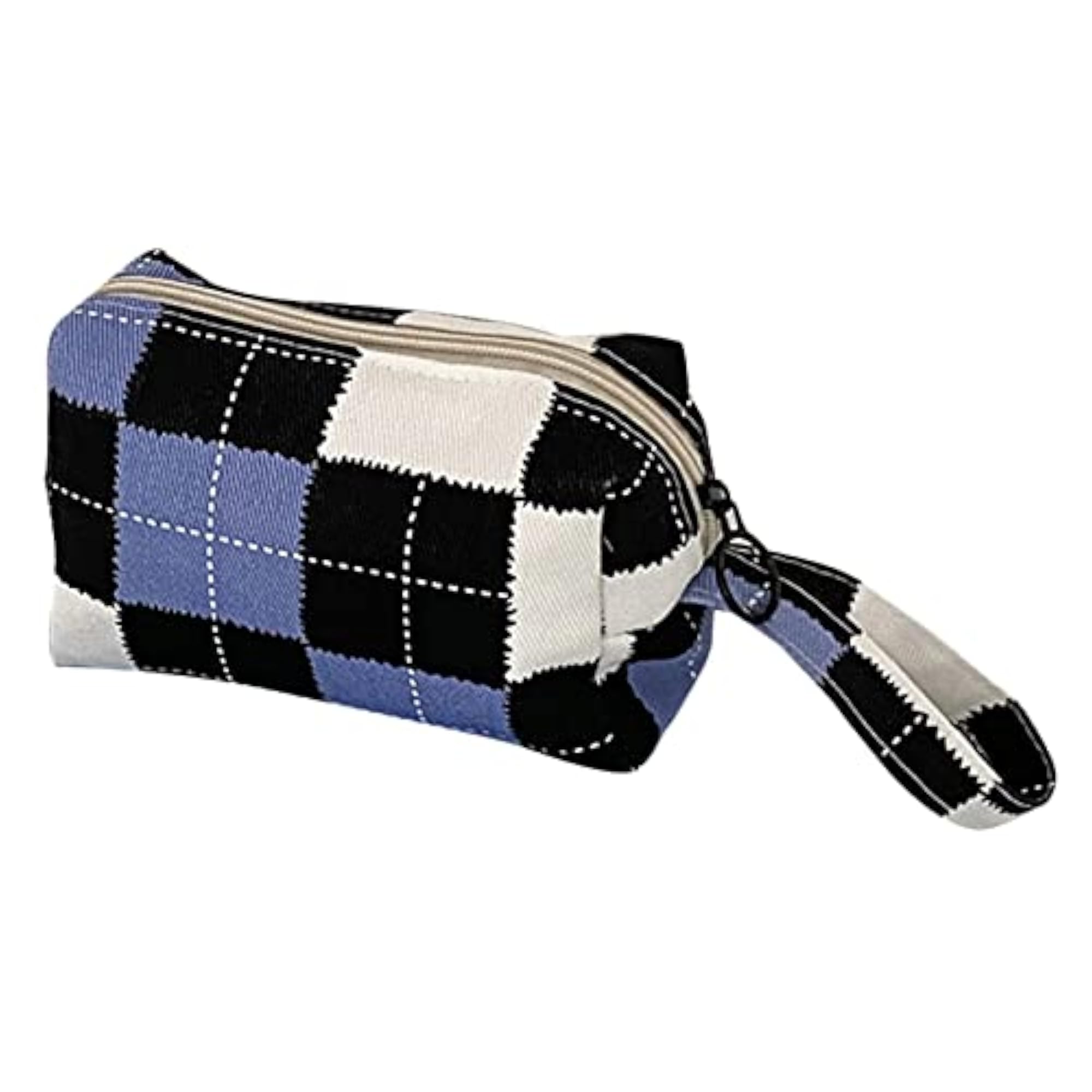Canvas Toiletry Bag Organizer with Handle Strap, Black Purple Plaid