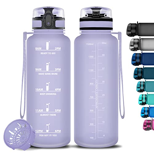 Botella de agua grande, 1 5 litros, botella de fitness, sin BPA Tritan, botella de agua, marca de tiempo, botella con sabor, botella deportiva para camping, al aire libre, yoga Cover