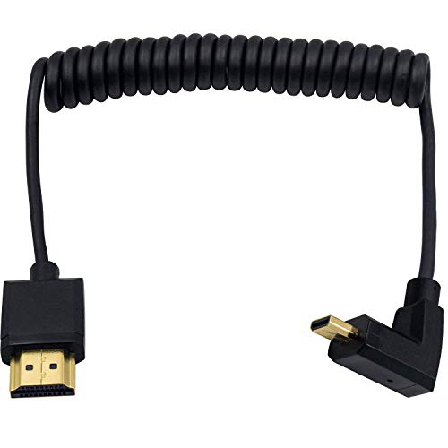 Image of Duttek Micro HDMI to Standard HDMI Coiled Cable - Extreme Slim UP Angled Male to Male for 1080P, 4K, Ultra HD, 3D (1.2M /4FT)