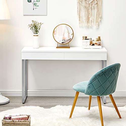 Greenforest Vanity Desk With 2 Drawers Glossy White 39 Inch And Metal Queen Bed Frame With Headboard Heavy Duty Platform Bed Frame #TOP1