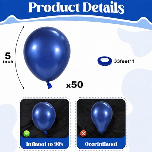 Image of Togvu Navy Blue Balloons, 50Pack 5 Inch Small Mini Dark Blue Latex Party Balloons for Birthday Graduation Retirement Sports Bachelorette Party Decorations Supplies
