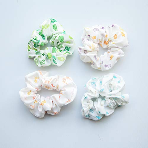Happie Hare Scrunchies - Cotton Rounds Elastic Hair Bands - Scrunchy Hair Ties - Girls Hair Accessories - Gifts for Women (4 Pack, Tropical Summer Scrunchie)
