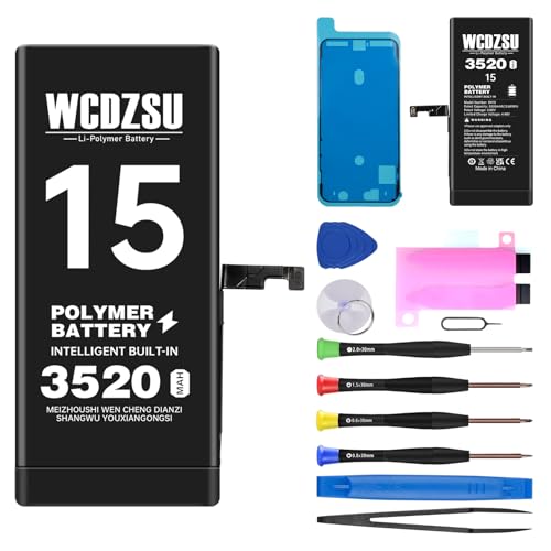 WCDZSU Battery Replacement for iPhone 15 3520mAh No Pop-up Unknown Part Warning High Capacity New 0 Cycle for iPhone 15 with Complete Fix Tools Kit Model A3090 A2846 A3089 A3092