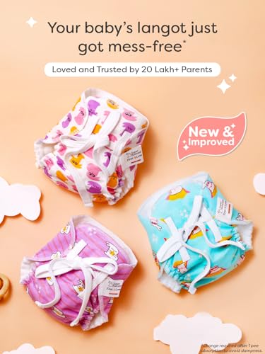 Image of SuperBottoms DryFeel Baby Langot 0-6 months l Organic Cotton Modern Baby Nappy l Mess-free Langot with Gentle Elastics l Super DryFeel Top Layer l Diaper-free Time Essential | 3 Pack