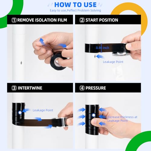 Sidazon SELF FUSING SILICONE-SD-BLACK 2 Rolls Self Fusing Silicone Tape 1In X10Ft Waterproof Rubber Tape, Water Hose Leak Seal Tape, Rescue Tape,Pipe Plumbing Hose Repair Tape thumb #2