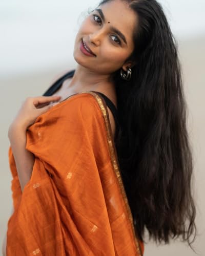Image of Women's Banarasi Style Pure Kanjivaram Silk Jacquard Kanchipuram Pattu Saree With Un-Stiched Blouse (Orange)