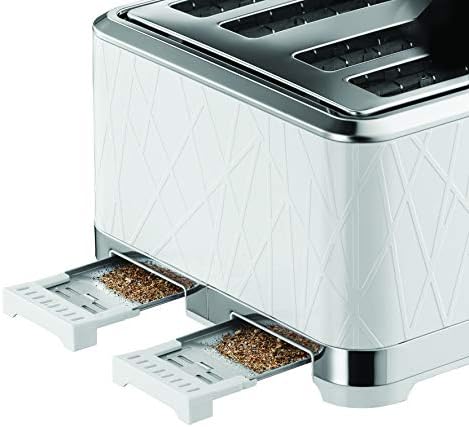 Russell  Hobbs 28100 Structure Toaster, 4 Slice - Contemporary Design Featuring Lift and Look with Frozen, Cancel and Reheat Settings, White