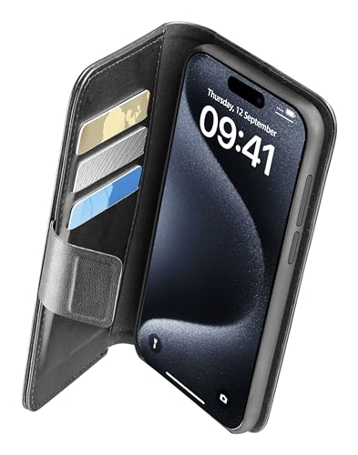 cellularline - Book Agenda - iPhone 15 Pro Max - Élégance et Fonctionnalité dans Une Seule Solution - avec Technologie Microban Antibactérienne intégrée - Noir