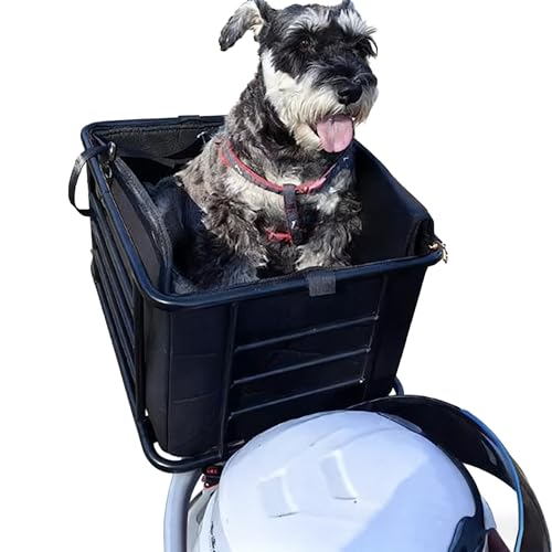 Dog Bike Basket for Rear Rack – Heavy-Duty Pet Bike Carrier with Liner, Safety Leash & Hardware – Bicycle/E-Bike/Moped Dog Seat for Small Dogs & Cats, Quick Install