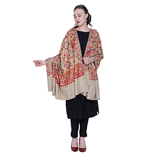 Women's Kashmiri Wool Blended Shawl Embroidered by Kashmiri Artisans, (Large Size - 40 x 80 Inches)4