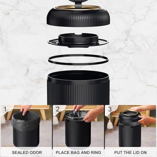 Image of Motion Sensor Bathroom Trash Can with Lid, 3 Gallon / 11L Automatic Bathroom Garbage Can, Smart Black Garbage Can, Touchless Trash Bin, Small Waste Basket for Bedroom, Kitchen, Apartment,Office