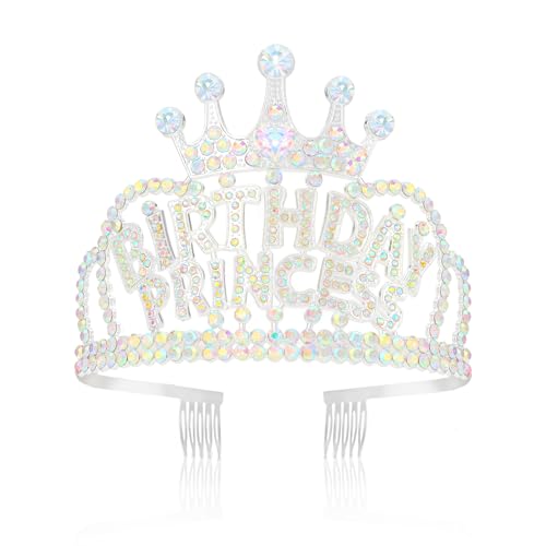 CIEHER Hairband for Girls, Silver - AB Rhinestones Birthday Princess Headband, Birthday Gift Decoration, Securing Hair