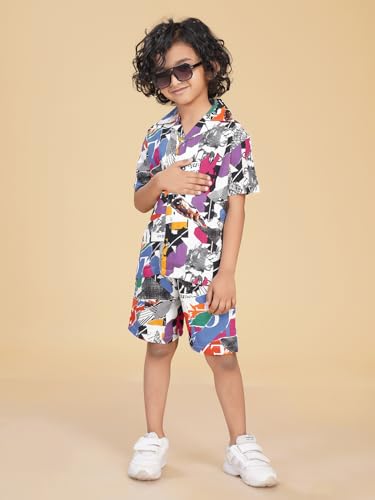 Image of Ninos Dreams Boys Cotton Rayon Coord Set with shorts /Holiday Shirt & Shorts