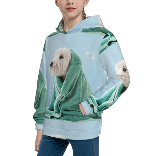 Dog Wrapped in Towel Kid Hoodies Boys Sweatshirts Girls Pullover with Pocket2