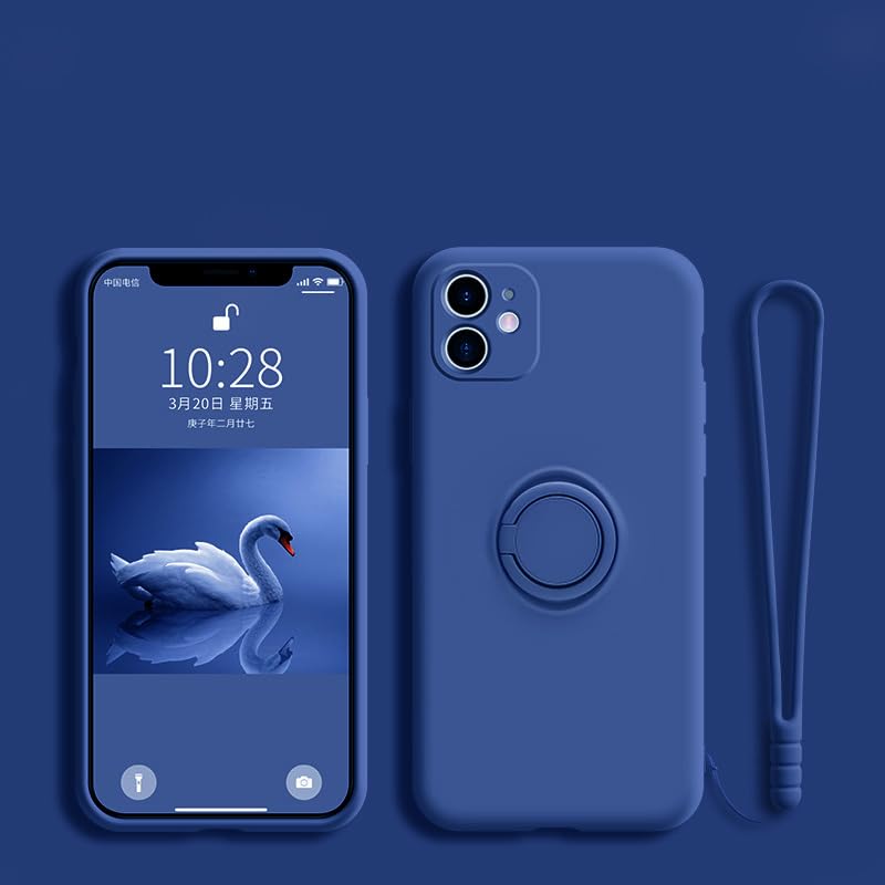 Coque silicone liquide pour iPhone 16 Plus bleu marine avec anneau