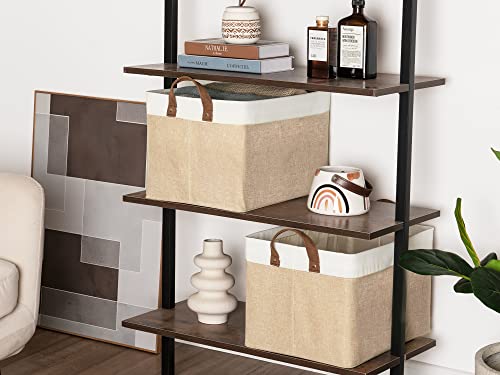 Storageworks Storage Bins For Closet With Metal Frame, Storage Baskets For Shelves, Rectangle Closet Baskets And Bins For Organizing, Grey And Brown, 2-Pack #TOP4