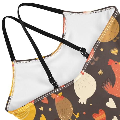 KLL Chicken Black and White Girl 1 Piece Swim Suit Beach Swimwear Adjustable Shoulder Strap UPF 50+4