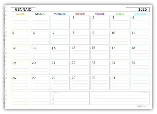 Planning mensile 2026 2027 spiralato 30x42cm A3 25 24fogli