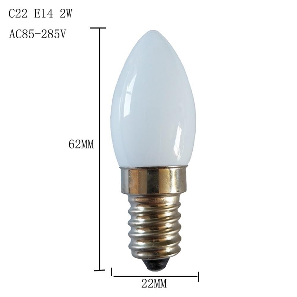 HHF Iluminación del hogar, Paquete de 50 Bombillas LED en Miniatura con Forma de Vela, CA 85-265 V, C7, E12/E14, 2 W, Pantalla lechosa(6500K Cool White,E14 85-265V)