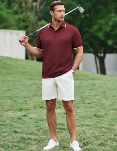 Image of JMIERR Mens Casual Polo Shirt Short Sleeve Vacation Button Summer Beach Knit Stretchy Golf Shirts
